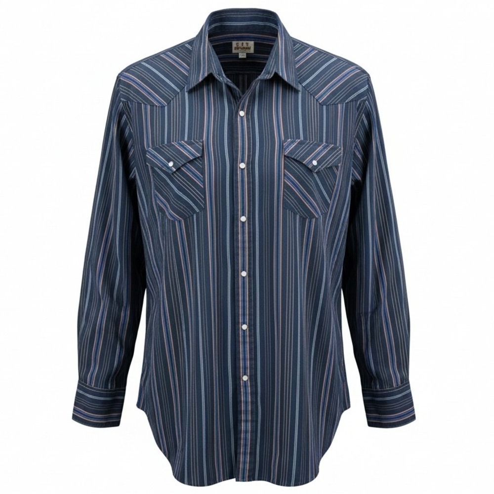 Ely Cattleman Western Shirt‎ Mens 4X Navy Blue Striped Pearl Snap Big Man